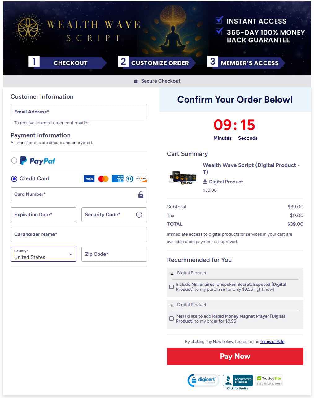 Wealth Wave Script Checkout Page